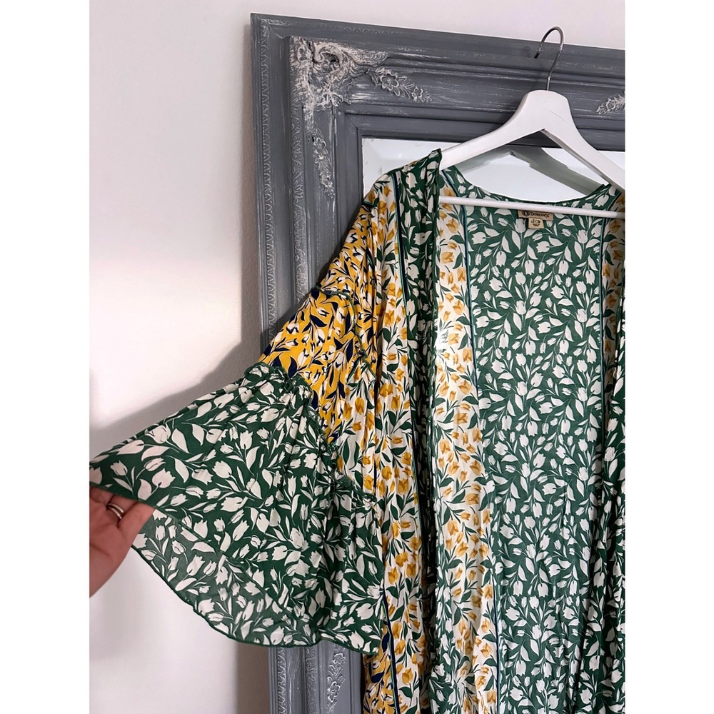 Democracy Colorful Tulip Print Kimono Cardigan Open Front Ruffle Bell Sleeve S/M - Picture 4 of 8